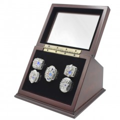 NFL 2001 2003 2004 2014 2016 New England Patriots Super Bowl Championship Replica Fan Rings with Wooden Display Case Set